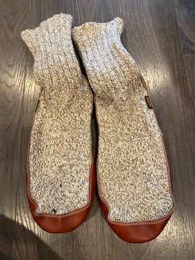 Acorn Leather-Trim Slipper Socks in Brown and Tan size 10.5-11.5 4:18